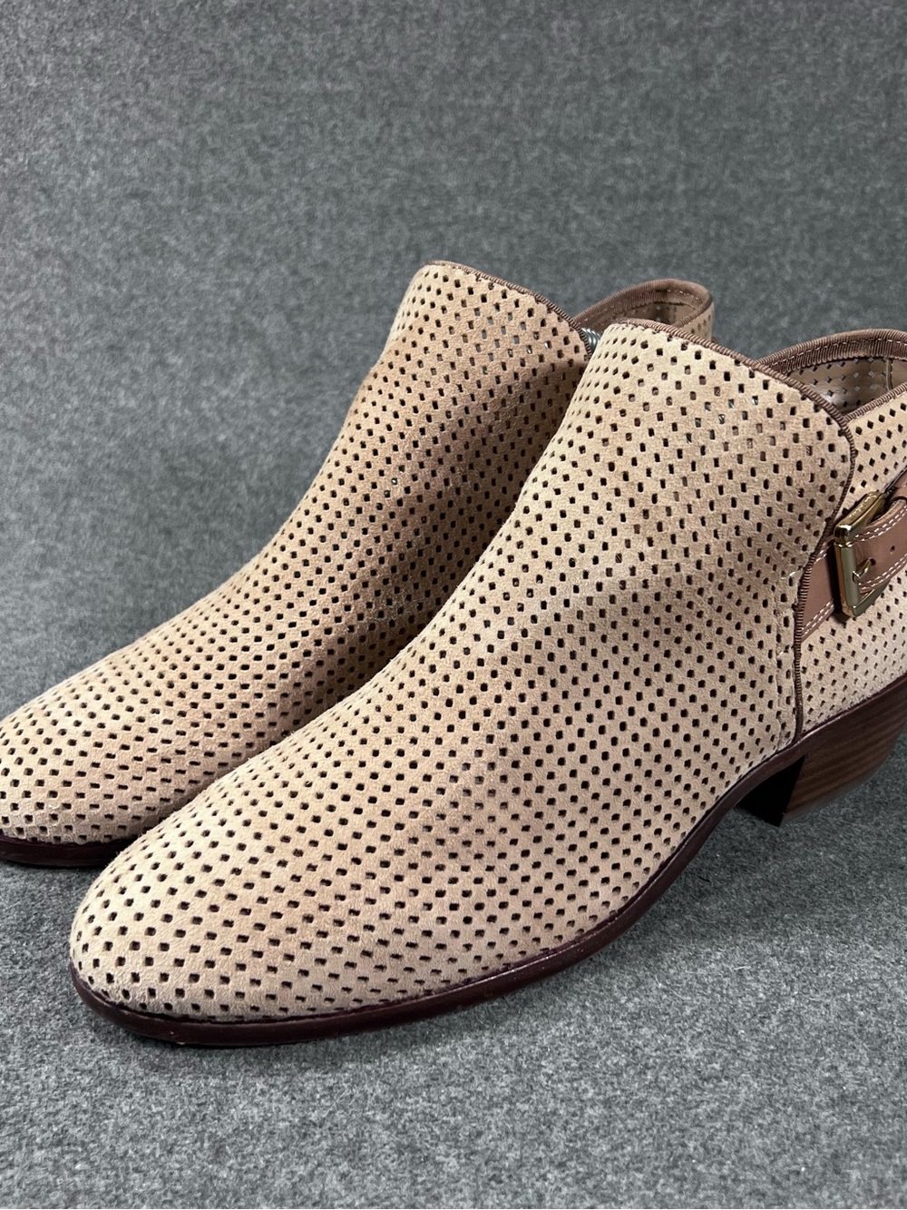 Sam Edelman Paula Perforated Suede Ankle Booties Womens Size 10 M Beige